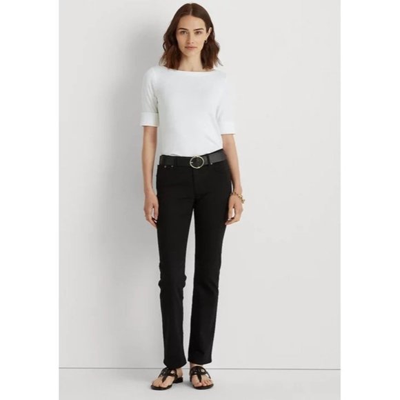 LAUREN RALPH LAUREN Petite Cotton Boat Neck T-Shirt in White - Picture 6 of 6